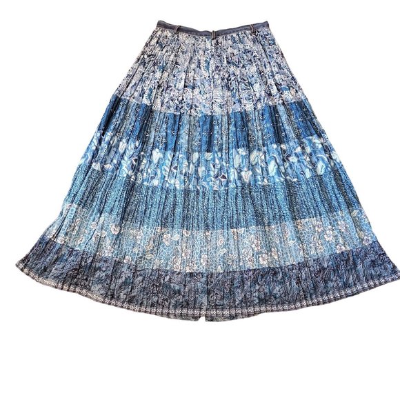 St Johns Bay 12 Blue Floral Ombre A Line Maxi Skirt‎ Modest Crinkle Lightweight - Picture 2 of 4